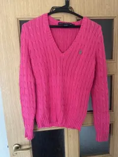ラルフローレン ピンク Vネック ケーブルニットセーター