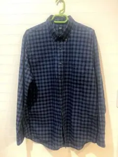 ユニクロブルー系チェック ボタンダウンシャツ Lサイズ