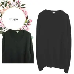 限定様【ユニクロ】UNIQLO♡毛100%Vネックニット♡カジュアル【М】黒