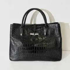 【美品】ロンシャン ロゾ トートバッグ ハンドバッグ 型押し A4可 ブラック