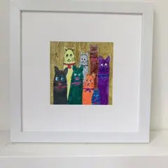 ハンドメイド クロスステッチ刺繍完成品『百ぴきのネコと一匹のネズミ