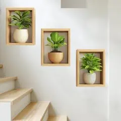【3枚セット】3D ウォールステッカー 植物 額縁 壁飾り 北欧 グリーン