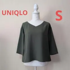 ユニクロ　ドレープブラウス（7分袖）レディース　オリーブ　Sサイズ