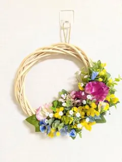 幸運を運ぶお花！♦ミモザ＆スイトピーの可愛いフラワーリース♦贈り物にもどうぞ