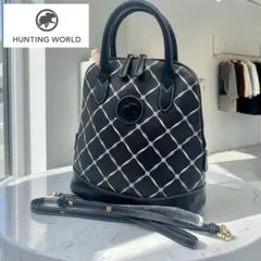 《希少 美品》ハンティングワールド2WAY ショルダーバッグ ハンドバッグ 紺のサムネイル