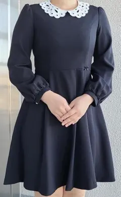 ワンピース　フォーマル　150　ネイビー　紺　襟レース