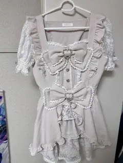 LIZLISA フロントカシュクールBIGリボンセットアップ 半袖
