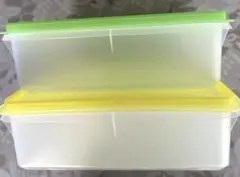 タッパーウエアちょっと大きめ保存容器 2個セット 緑と黄色