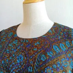 日本製 ヴィンテージ花柄ロングワンピース プリーツ 光沢