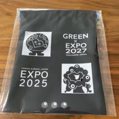 万博　トゥンクトゥンク&ミャクミャク　巾着　黒　ポーチ　EXPO コラボ