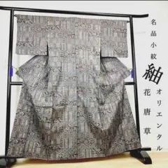 ZY-702 紬 オリエンタル 花唐草 広衿 正絹 美品 上質 お洒落のサムネイル