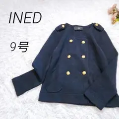 【INED】 イネド　ジャケット風カーディガン　ネイビー　金ボタン　ウール　M