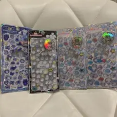 光るジュエルプチドロップ　あわわちゃん2枚　シマエナガ　猫4枚セット