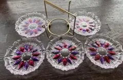 花柄デザイン ガラスコースター 5枚セット