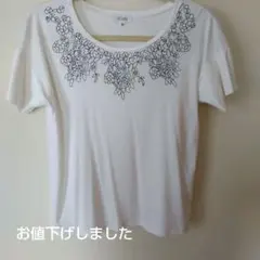 SCAPA スキャパ 花柄刺繍 半袖　カットソー　ホワイト 40のサムネイル