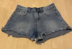 デニムショートパンツ フリンジヘム S