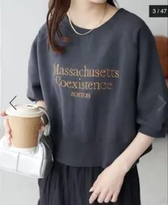 刺繍ロゴショートラグラン半袖スウェット☆チャコールグレー