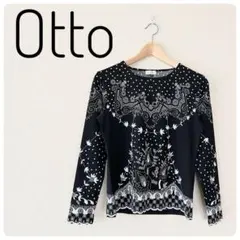美品‼Ottoレディーストップス　長袖ブラウス　Tシャツ　総柄　ブラック　М