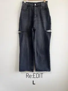 Re:EDIT リエディ サイドスリット ワイド ストレートデニム L