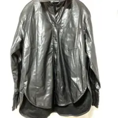 ZARA フェイクレザーシャツ S オーバーサイズ 黒 長袖 羽織り