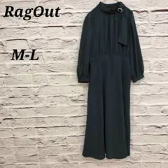 RagOut【M-L】 長袖ロングワンピース 　ハイネック リボン モスグリーン