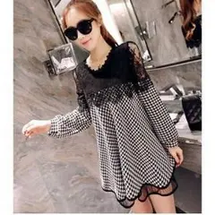 新品送料無料＊長袖　千鳥格子柄　ワンピース