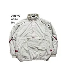 UMBROナイロンアノラックジャケットパーカー ハーフジップ90s白×赤×黒XL
