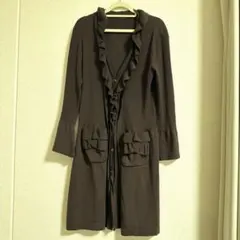 ダークブラウン ラピーヌ フリル付きロングカーディガン