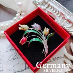 ドイツ SILVER 925 チューリップ ブローチ エナメル シルバー 花束