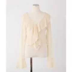 アイボリー フリル シフォン カーディガン　ボレロカーデ