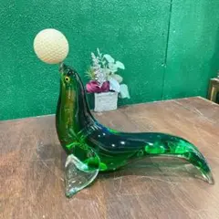 オットセイ ガラス 置物 インテリア 訳あり 昭和レトロ アンティーク