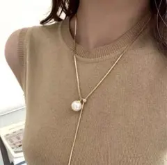 ネックレス　Y字　ラリエット　サージカルステンレス　k18 ゴールド　パール