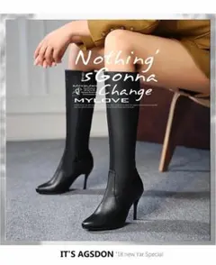 ロングブーツ レディース美脚 サイドジップ ハイヒール ヒール9cm