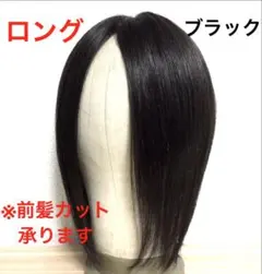 【ロング】ウィッグ 部分 ヘアピース 総手植え 人毛ミックス /ブラック
