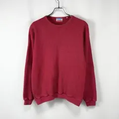 80s 90s 旧タグ BEAMS リブ編み コットンニット セーター 赤 3