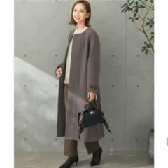 【美品】アーバンリサーチロッソ　ノーカラーコート　ロング　BALLI　ウール