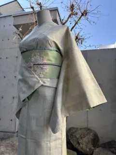 6791］訪問着 色無地 美品 汕頭刺繍 一つ紋 剣片喰 正絹 着物 袷 