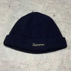 Supreme ロゴ ビーニー 刺繍 リブニット帽 折り返し シュプリーム