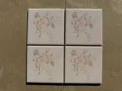 102. INAX 100角陶器質タイル ピンク花柄　4枚