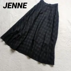 美品 JENNE ジェンヌ シアー素材 チェック柄フレアロングスカート