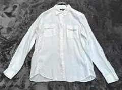 ユニクロ　プレミアムフレンチリネン100%長袖シャツ　ポケット付き　白　L