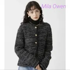 ミラオーウェン　ゴールドボタンニットツイードカーディガン