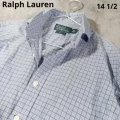 90s ラルフローレン 青系チェック ボタンダウンシャツ　春夏　14 1/2