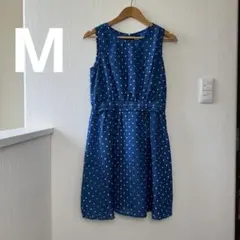 NATURAL BEAUTY BASIC 青ドットワンピース M