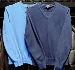 ★ユニクロ Vネック 長袖ニット S 2着セット 綿/100% メンズ