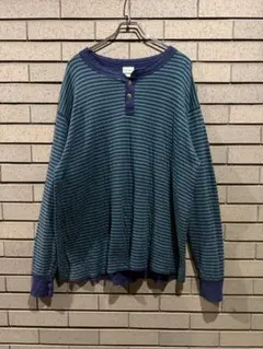 90s L.L.BEAN ヘンリーネック　ボーダー　ロンT 長袖　Tシャツのサムネイル