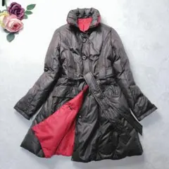 美品✨リバーシブル ダウンコート 　ベルト付き ブラウン レッド ミドル丈 L