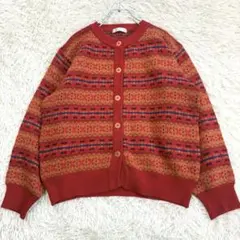 y8872 総柄 長袖ニットカーディガン レトロ ボーダー 個性的 ウール 昭和