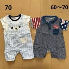 Piccolo 70 ストライプロンパース60〜70 2点まとめ売り春夏出産準備