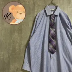 【雰囲気◎】メンズ 長袖 シャツ ストライプ 青 ネクタイ セット